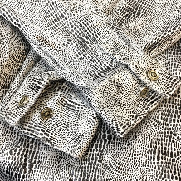 70's Style Scorpio Blk Wh Snakeprint Embossed Velveteen Drawstring  Shirt - Picture 9 of 10